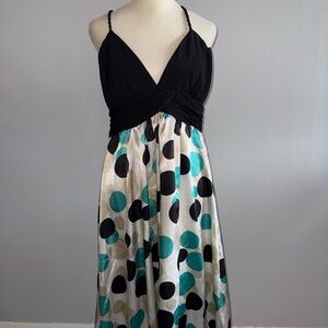 Intrigue Black and Teal Polka Dot Dress